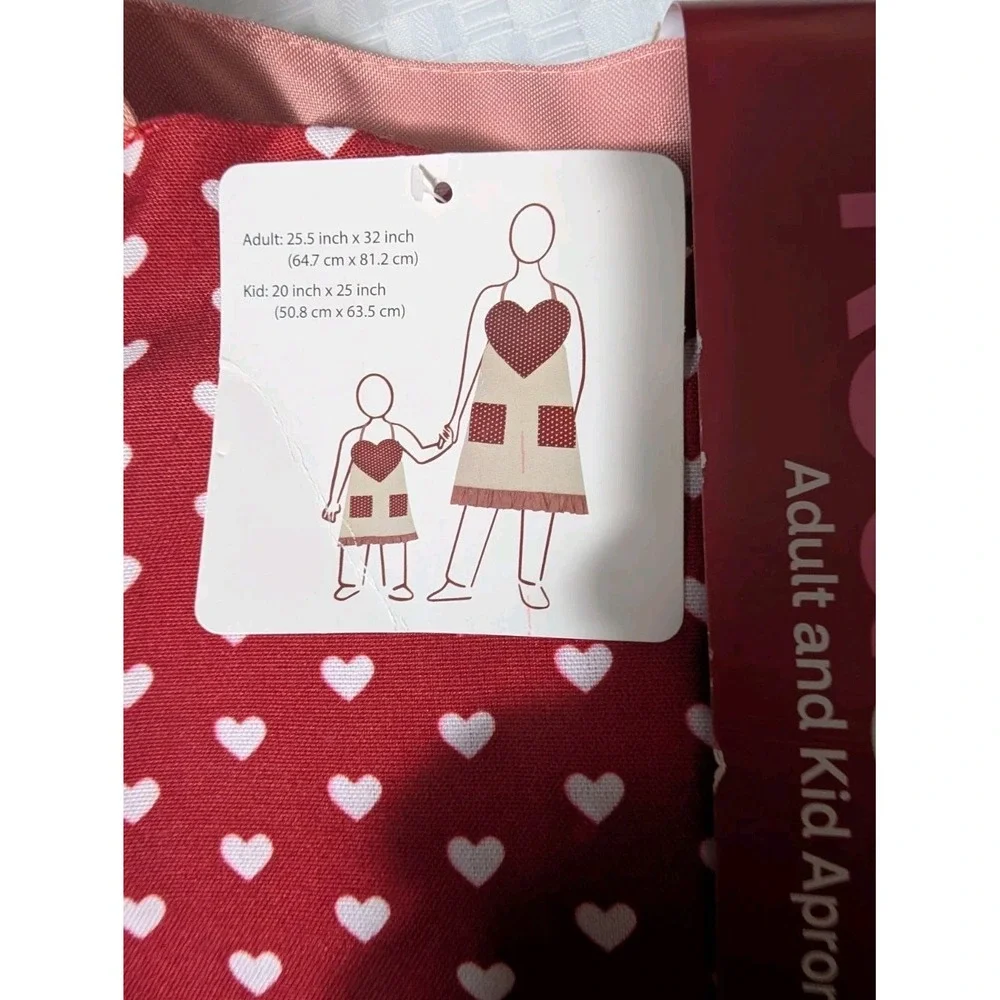 Adult & Kid Apron Set  Pink And Red With Hearts